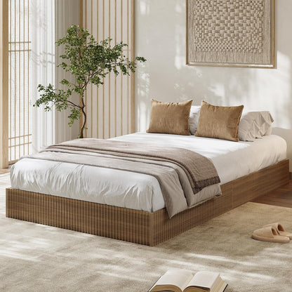 Twin Bed Frame, Wood Platform Bed with Fluted Design1
