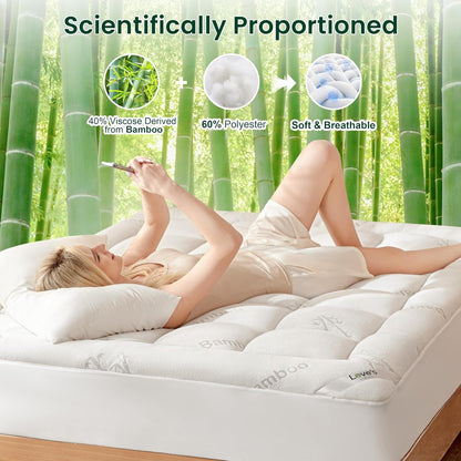 Twin XL Mattress Topper Viscose Derived from Bamboo, Thick Pillow Top Mattress Pad with Stretchable Pockets for 8"-20" Mattress, Soft Breathable Cooling Mattress Topper for Hot Sleepers4