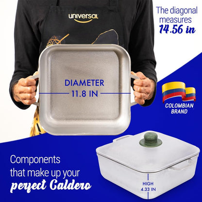 (9 Quart - 24 Cups) Square Caldero – Cast Aluminum Cooking Pot with Lid, Oven Safe Dutch Oven Pot for Rice, Soups, Stews, Roasting & Everyday Cooking3
