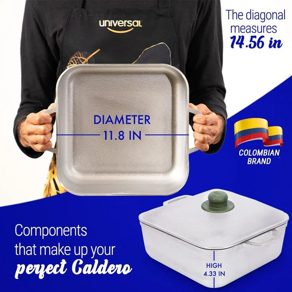 (9 Quart - 24 Cups) Square Caldero – Cast Aluminum Cooking Pot with Lid, Oven Safe Dutch Oven Pot for Rice, Soups, Stews, Roasting & Everyday Cooking3