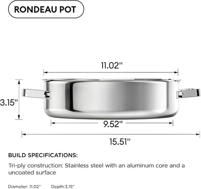 5Qt Sauté Pan W/Lid, Stainless Steel Braiser, Chicken Fryer | Non-Toxic Uncoated Pot, Dishwasher & Oven Safe, Induction Ready, Dual Cool Handle, 3-Ply Clad for Fast Heat8