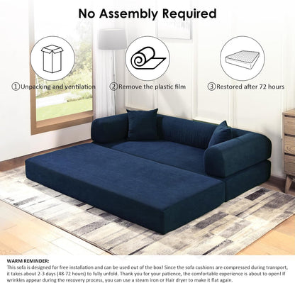 80" Corduroy Convertible Sofa Bed, 3-In-1 Boneless Couch Navy Blue7