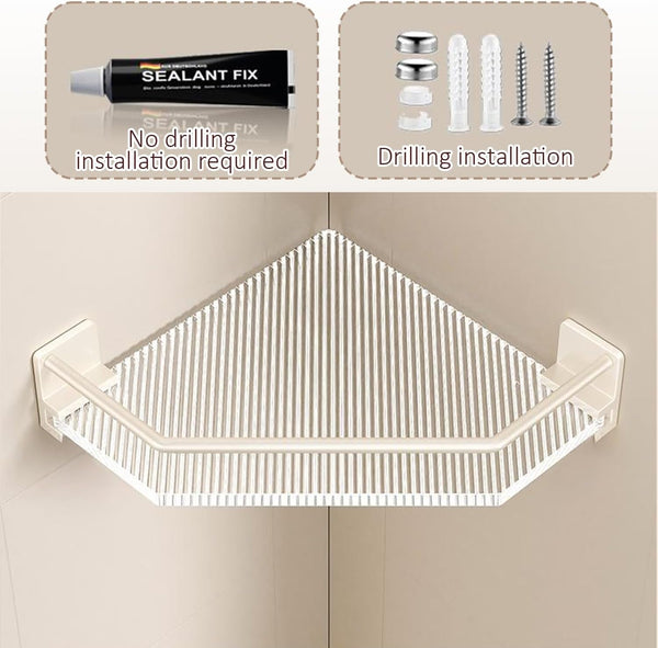 Shower Corner Caddy with Hooks , 2 Pack Luxury Organizer with Upgraded Adhesive System for Bathroom,Kitchen & Balcony, Floating Shower Wall Shelf Bath Basket Rack Heavy Duty 2 Pack (Gold,Acrylic)7