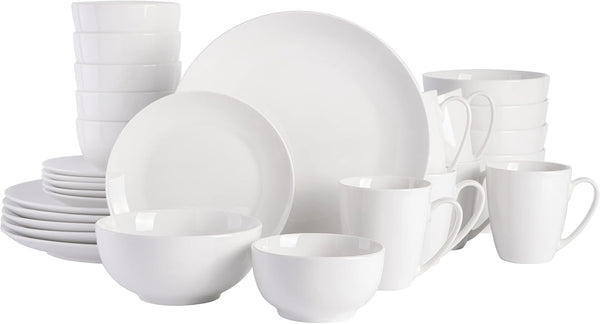 Ogalla 30-Piece Dinnerware Set – Porcelain, Chip & Scratch Resistant, White - Service for 61