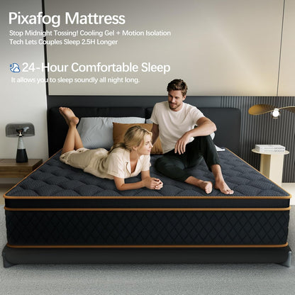 12 Inch King Size Mattress in a Box,Gel Hybrid Memory Foam Individually Wrapped Pocket Springs for Motion Isolation,Pressure Relief,Certipur-Us,Medium Firm-Black2