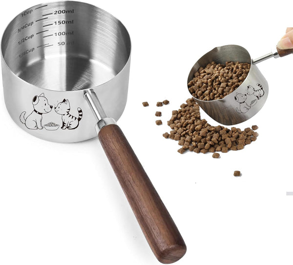 1 Cup Dog Cat Food Scoop, OHOLA Stainless Steel Dog Food Measuring Cup, Precision Scale Measurements (Stylish Pattern)1