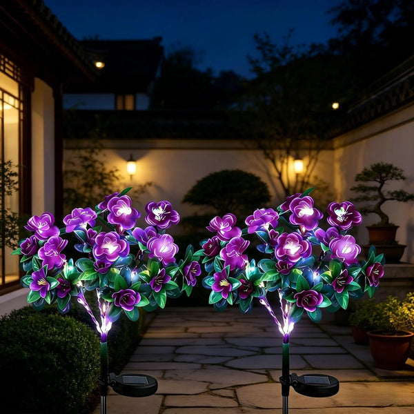 Solar Garden Lights Outdoor Upgraded Solar Flower Lights with 56 Colorful LED, IP65 Waterproof Solar Pathway Lights for Yard Patio Lawn Gardening Gifts for Holiday Birthday (2 Pcs Purple)1