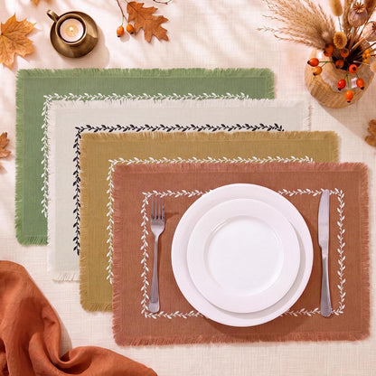 Set of 4 Fall Placemats with Fringe Edge, Embroidery Table Mats3
