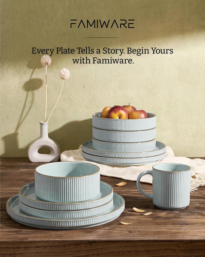 Plates and Bowls Set with Rim, Stoneware Dinnerware Sets for 48