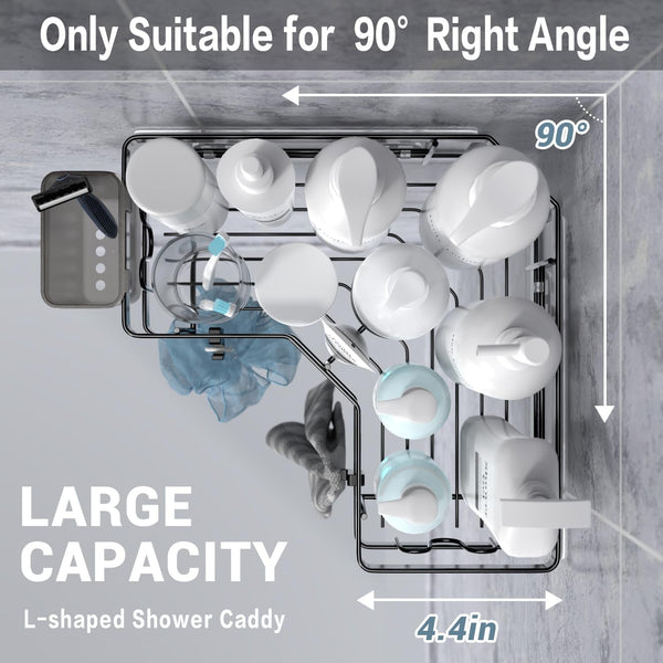 Corner Shower Caddy, 2 Pack Adhesive Shower Corner Organizer Shelves, No Drilling Stainless Steel Shower Storage Rack with Hooks&Toothpaste Holder for Bathroom Kitchen （For 90° Corners Only）3