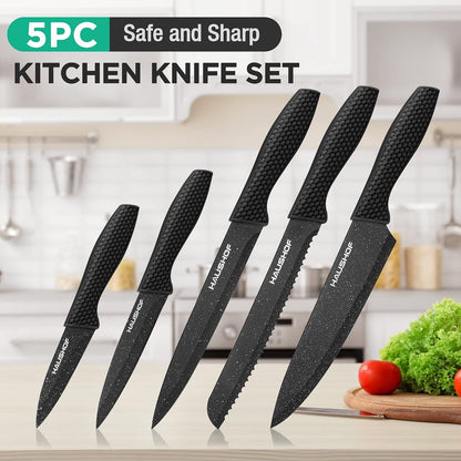 Kitchen Black Knife Set, 5 PCS Knife Sets with Arcylic Block | Teflon Coated Knives Set for Kitchen, Premium Stainless Steel, Ergonomic Handle, Great for Slicing, Dicing&Cutting3
