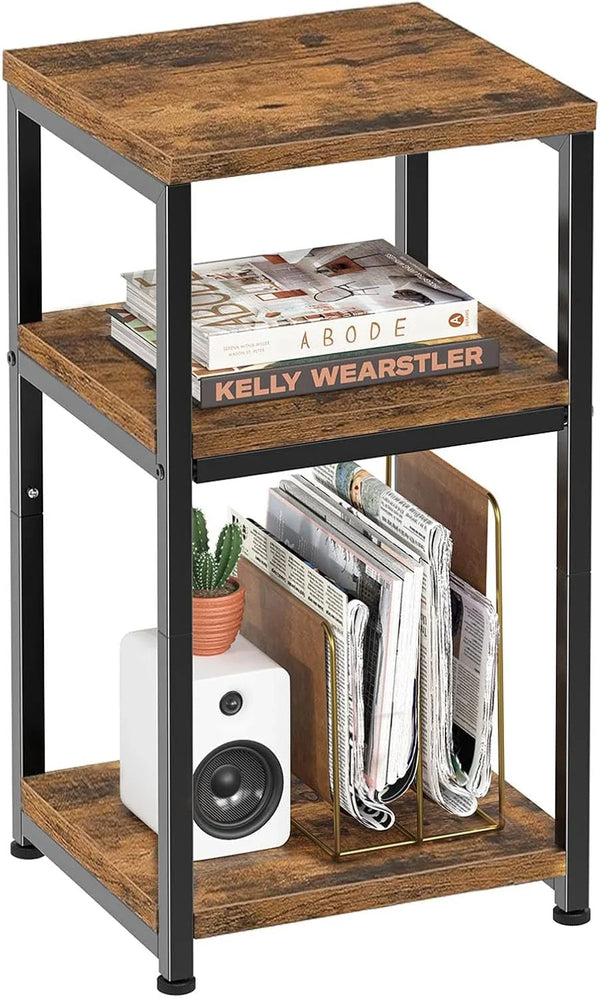 Side Table, End Table Night Stand, 3 Tiers Shelf for Living Room, Rustic Brown1