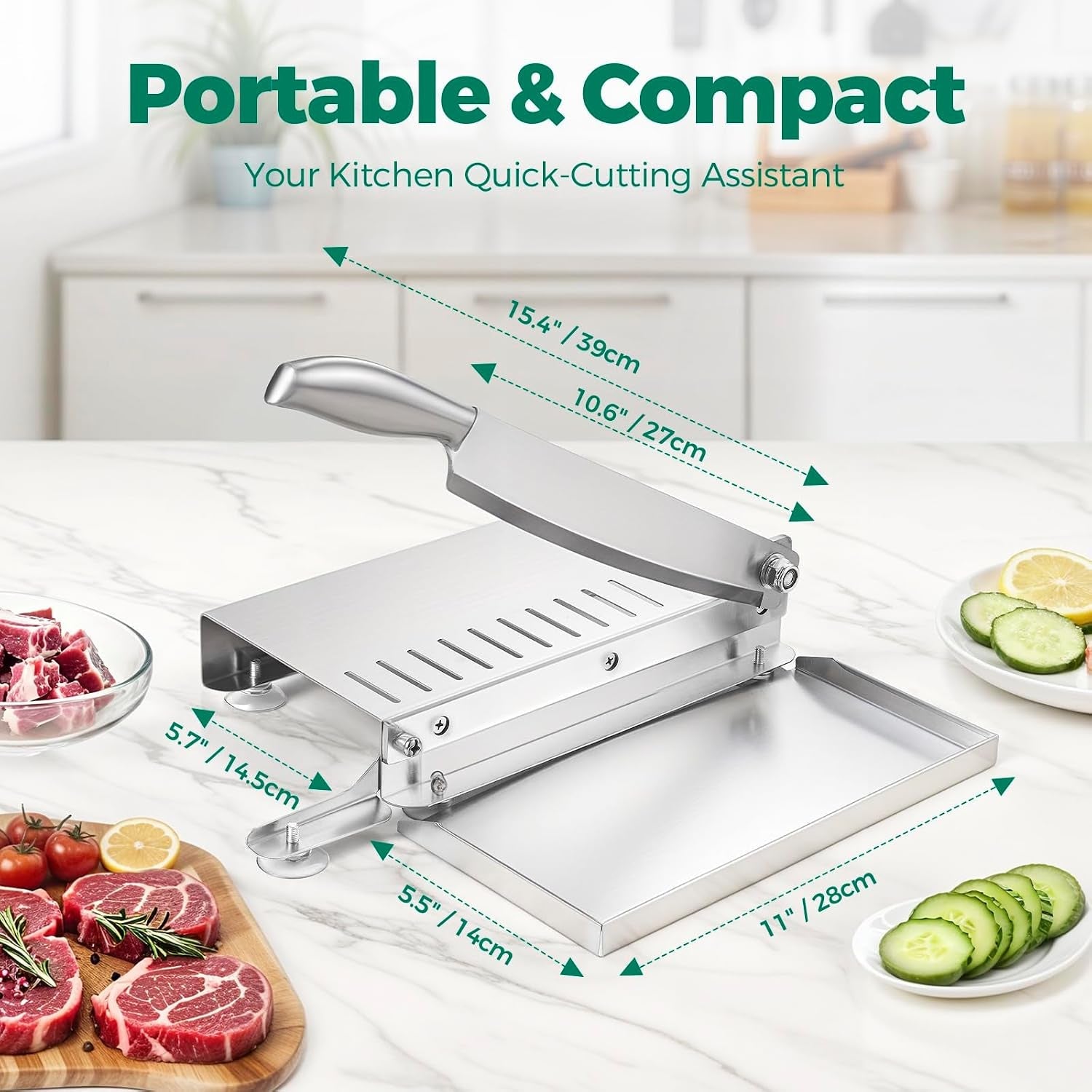 meat-bone-cutter-manual-meat-slicer-bone-cutting-knife-with-food-grade-stainless-steel-blade-and-food-catch-tray-beef-jerky-chicken-bone-cleaver-for-home-and-commercial-cooking-15-5-inches