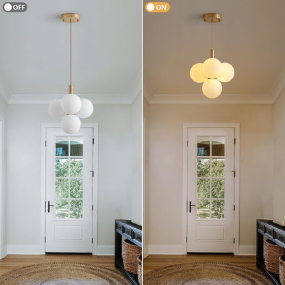 Glass Globe Chandeliers, 4-Light Gold Dining Room Light Fixture, 11In Milk Glass Pendant Lights Kitchen Island Modern Chandeliers for Dining Room Kitchen Living Room Bedroom Hallway Entryway Foyer3