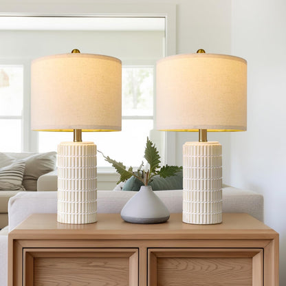 20.75" Small Modern Ceramic Table Lamps Set of 2 for Bedroom, White7