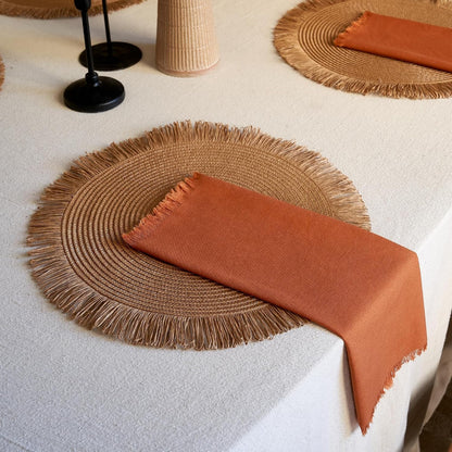 Decorative Boho Table Placemats Set of 6 with Matching Linen-Textured Napkins - Beautiful Natural Decor Elevates Your Dining Room or Kitchen Setting - Easy to Style & Mix with Linen Inspired Material8