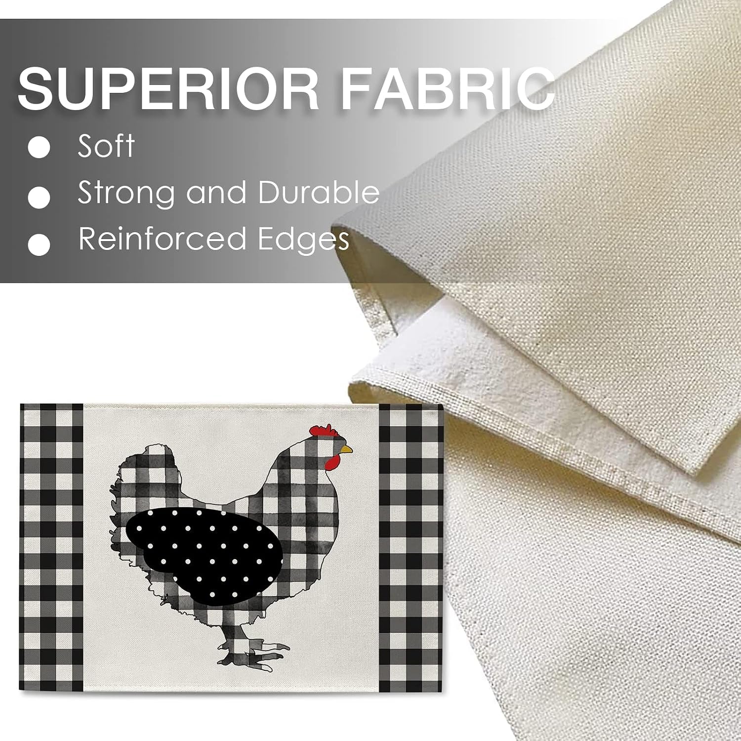 farm-chicken-hen-animal-placemats-set-of-4-black-white-buffalo-check-plaid-farmhouse-chick-dining-table-place-mats-spring-summer-country-rustic-kitchen-decor-home-decoration-12-x-18-inch