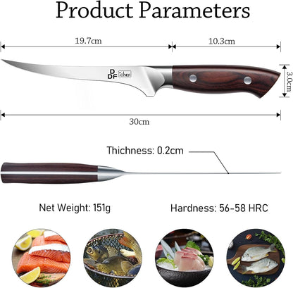 7" Fillet Knife, High-Carbon Stainless Steel Boning Knife, Pakkawood Handle4