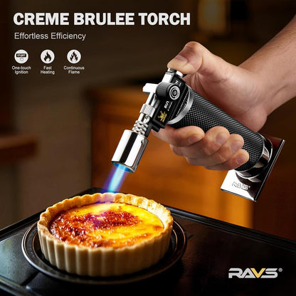 Butane Torch Lighter, Premium Metal Kitchen Torch with Adjustable Flame & Safety Buckle, Refillable Creme Brulee Torch for Baking, BBQ, DIY, Resin Art, Black, Butane Gas Not Included2