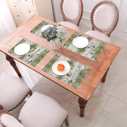 Floral Place Mats Set of 4, 12X18 Inches Rustic Sage Green Daisy Flower Decorative Placemats Rectangle Floral Linen Table Mats for Party Home Kitchen,Dining Table Decoration6