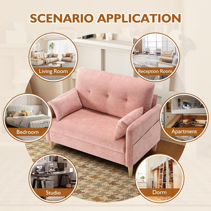 47" Small Sofa Couch for Bedroom, Soft Chenille Loveseat Mini Couch with Throw Pillow and Removable Cushion Cover for Small Spaces, Living Room, Apartment, Dorm, Office(Pink)6