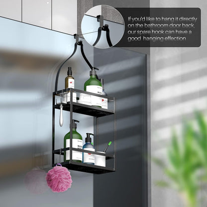 Shower Caddy, 10.4" X 4.5" X 22.04" Hanging Shower Caddy Organizer over Shower Head Big Capacity for Shampoo, Conditioner with Hooks for Razor/Sponge, Matte Black4