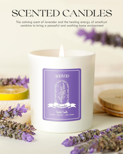 Lavender Scented Candles for Women - Aromatherapy Candle with Crystals Inside, 10Oz Soy Candles for Home Scented, Birthday Gifts Mothers Day Candle for Women Mom6