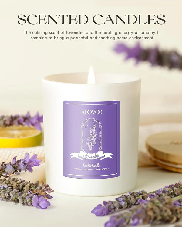 Lavender Scented Candles for Women - Aromatherapy Candle with Crystals Inside, 10Oz Soy Candles for Home Scented, Birthday Gifts Mothers Day Candle for Women Mom6