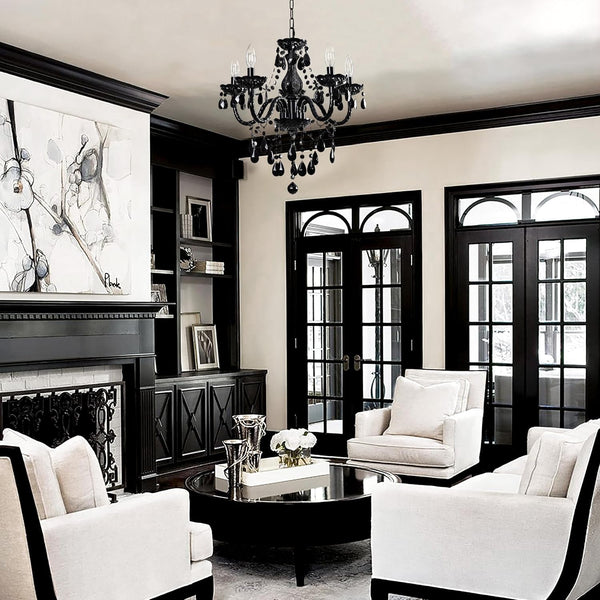 Black Modern 5-Light Crystal Chandelier Acrylic Hanging Pendant Light8