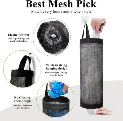 Plastic Bag Holder, Grocery Bag Holder Mesh Hanging Storage Bag Dispenser (Black 2 Packs)3