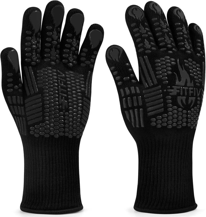 BBQ Gloves, 1472°F Heat Resistant with Silicone Grip Oven Mitts | Non-Slip Grip, for BBQ, Grilling, Oven, Smoker, Cooking and Baking