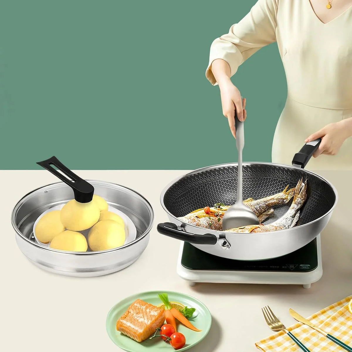 stainless-steel-wok-pan-stir-fry-wok-non-stick-frying-pan-honeycomb-skillet-with-handle-lid-for-gas-stove-induction-cooker-ceramic-stove-silver-black-13in-with-steamer-basket