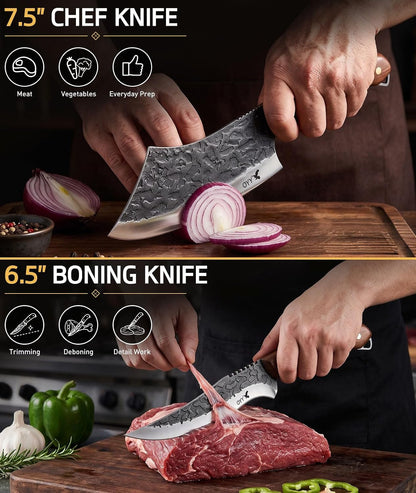 3PCS Hand Forged Butcher Knife Set, Meat Cleaver Chef Knife & Boning Knife4