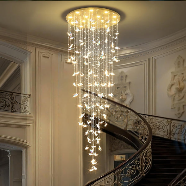H138 High Ceiling Chandelier - Modern Crystal Raindrop Large Chandelier for Staircase Foyer Entryway Living Room - Dimmable 3000-6000K1