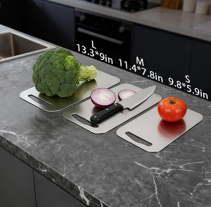 3 PCS 304 Stainless Steel Cutting Board Set for Kitchen | Smooth Edges, Lightweight and Easy to Store, Stain- and Odor-Resistant, Dishwasher Safe for Daily Food Prep, S+M+L3
