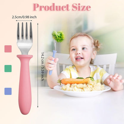 6-Pack Toddler Forks, 18/8 Stainless Steel with Plastic Handles | Rounded Tines, Mouth Guard Design, Easy-Grip Size, for Self-Feeding Kids2