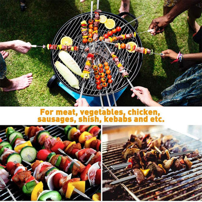 12PCS Kabob Skewers Flat Metal BBQ Barbecue Skewer 14" Long Stainless Steel Shish Kebob Sticks Wide Reusable Grilling Skewers Set for Meat Shrimp Chicken Vegetable, 12 Pack3