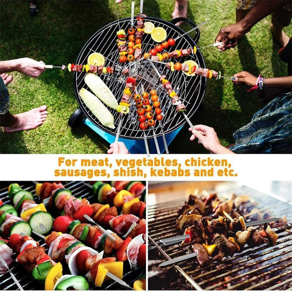 12PCS Kabob Skewers Flat Metal BBQ Barbecue Skewer 14" Long Stainless Steel Shish Kebob Sticks Wide Reusable Grilling Skewers Set for Meat Shrimp Chicken Vegetable, 12 Pack3
