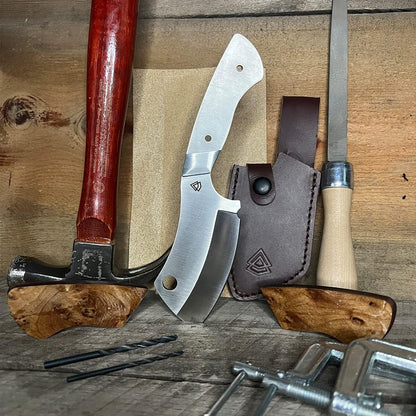 Black Sierra Skinner Cleaver Knife-Building-Kit, Fixed Stainless Steel Blade with Leather Sheath, Hobbyist Chef Cutlery, Carbon Steel Cutlery Meat Cutting Blade, DIY Knife Making Supplies5