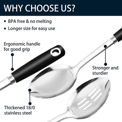 14-In Cooking Spoons Set, Heavy Duty 18/0 Stainless Steel Large Serving Spoons Set, Slotted Spoon, Cooking Spoon & Soup Ladle, Commercial and Residential Use, Pack of 36