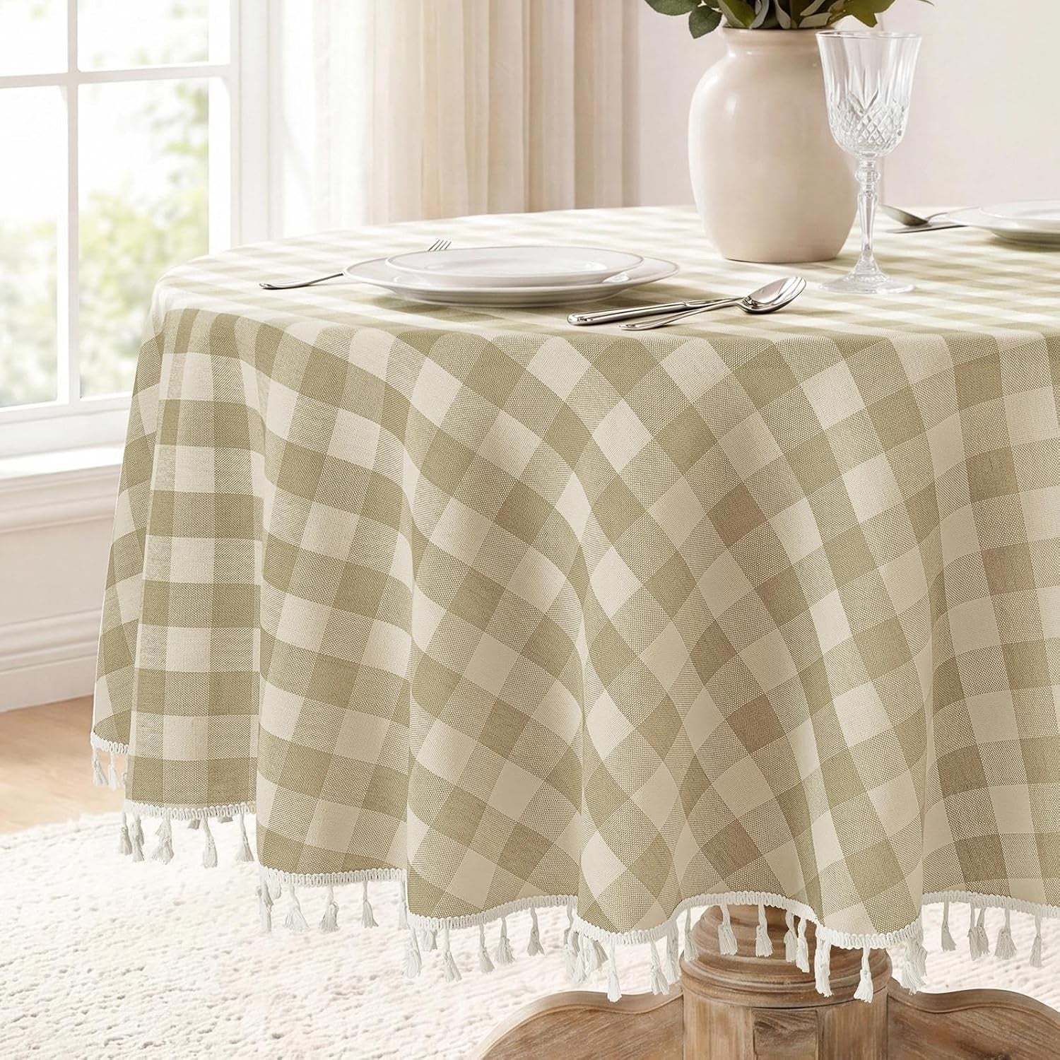 gingham-tassel-70-inch-round-tablecloth-beige