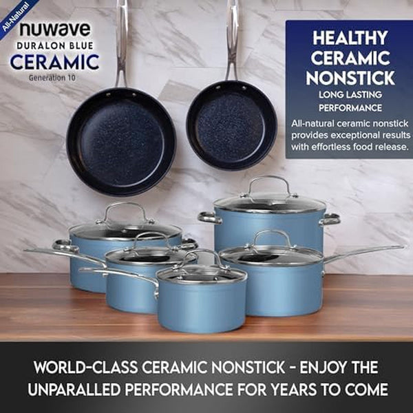 Healthy Duralon Blue Ceramic Nonstick Cookware Set, Diamond Infused Scratch-Resistant, PFAS Free, Dishwasher & Oven Safe, Induction Ready & Evenly Heats, Tempered Glass Lids & Stay-Cool Handles | Scratch-Resistant, Dishwasher & Oven Safe, Induction Ready & Evenly Heats, Tempered Glass Lids & Stay-Cool Handles3