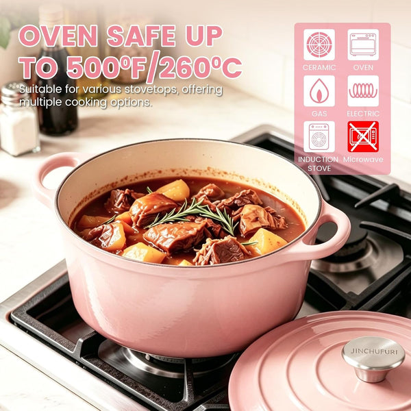 5 Qt Enameled Cast Iron Dutch Oven with Lid, Pink | for Sourdough Bread Baking, Oven Safe to 500°F, Works on All Stovetops, Serves 4-65