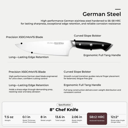 8” Chef Knife – Ultra Sharp German Steel, Ergonomic Handle7