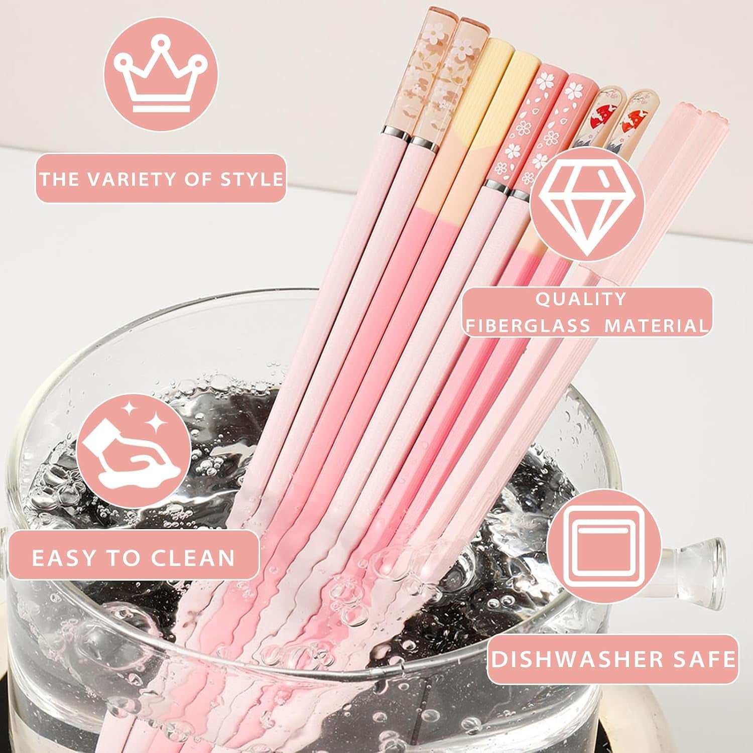 5-pairs-pink-fiberglass-chopsticks-non-slip-reusable-food-safe-heat-resistant-to-356-f-dishwasher-safe-lightweight-ergonomic-grip-unique-family-set-ideal-for-sushi-ramen