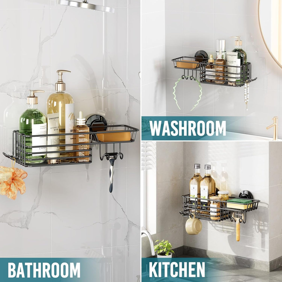 shower-caddy-suction-cup-with-hooks-and-soap-holder-black