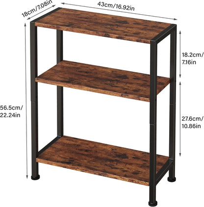 3-Tier Side Table, Small End Table, Sofa Side Table for Narrow Spaces, Slim End Table, Nightstand Table, for Living Room Bedroom Office, Rustic Brown3