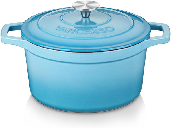 2.5 Qt Enameled Cast Iron Dutch Oven with Lid, Blue | Sourdough Bread Baking, Steaming, Braising, Non-Stick Enamel, Compact Design, Everyday Meals. Small Cast Iron Pot.1