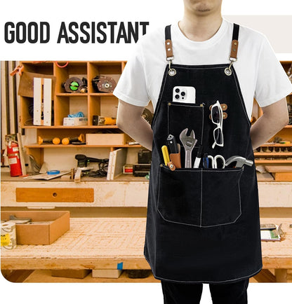 Aprons for Women Men with Large Pockets, Waterproof Cotton Chef Aprons for Cooking Server Grilling Bbq Kitchen7