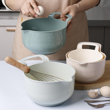 Mixing Bowls - 4 Piece Nesting Plastic Mixing Bowl Set with Pour Spouts and Handles - Non Slip Bottom and Measurement Markings (Light Green)7